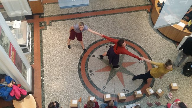 Photo June Gamble; Dancers Sarah Blanc, Jessamin Landamore-Coyne and Chloe Mead; Taken on-site at Plymouth Museum and Art Gallery before it closed for renovation in 2016
