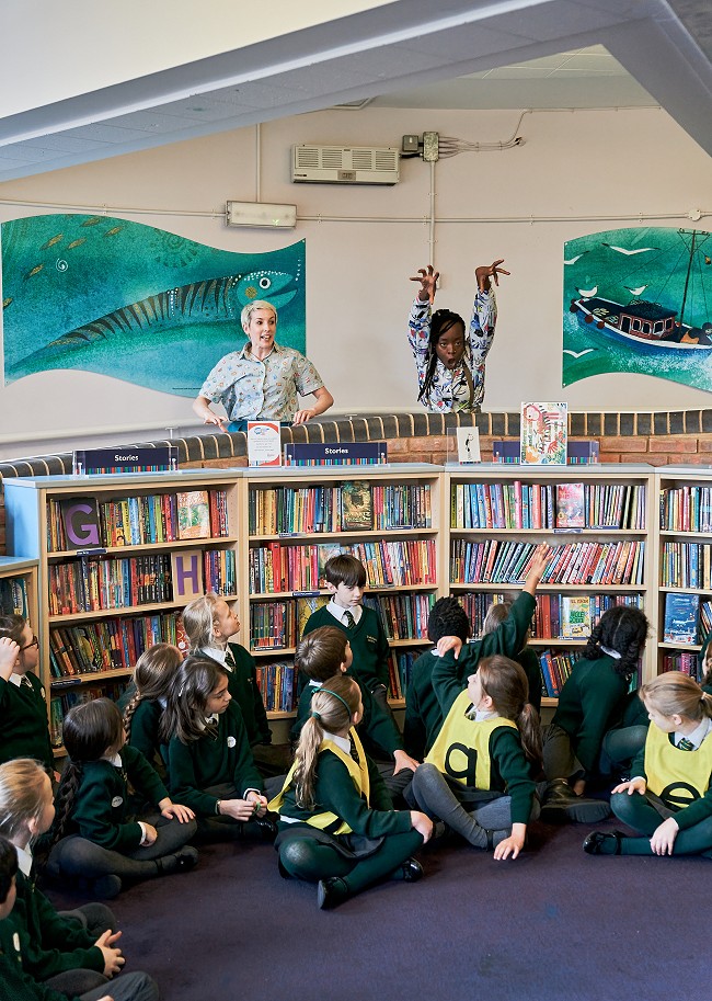 Image from dance performance of The Book Detectives at Guildford Library