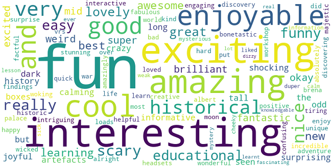 This word cloud captures the most common words used to respond to our pilot project, with the most popular being 'fun', 'interesting', 'exciting' and 'amazing'.