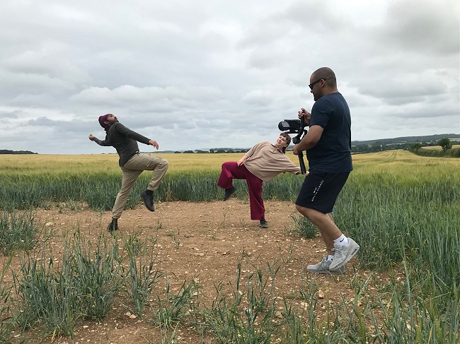 Filming near the Durotriges Big Dig; with Dan Martin, Alice Shepperson, Deepraj Singh