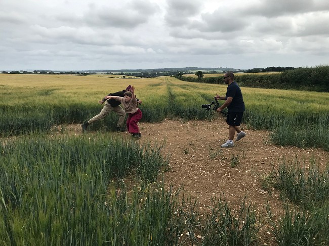 Filming near the Durotriges Big Dig; with Dan Martin, Alice Shepperson, Deepraj Singh